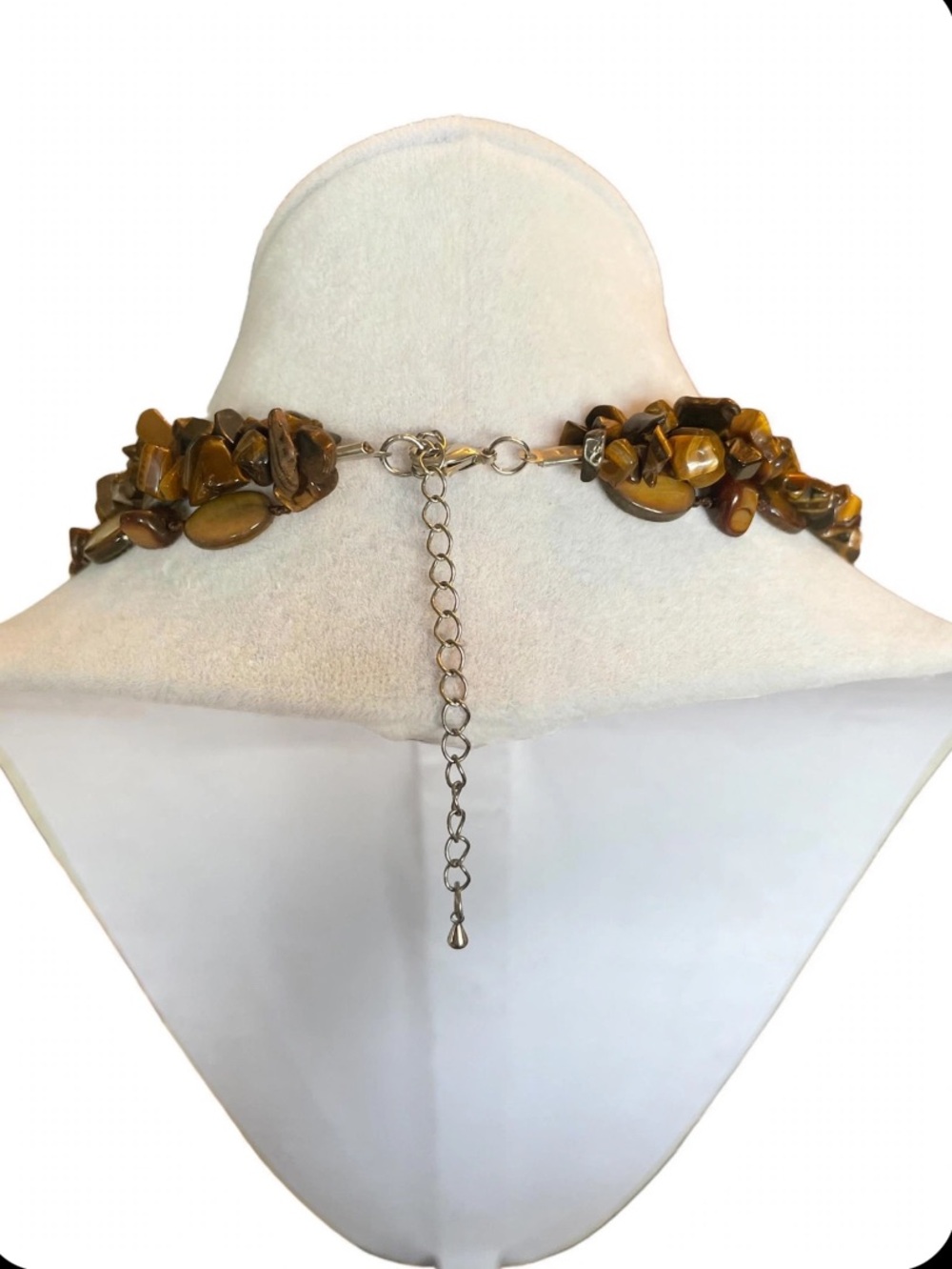 TIGER’s EYE Chip Necklace Double Strand with Iridescent Abalone Shell Pendant - Picture 2 of 2